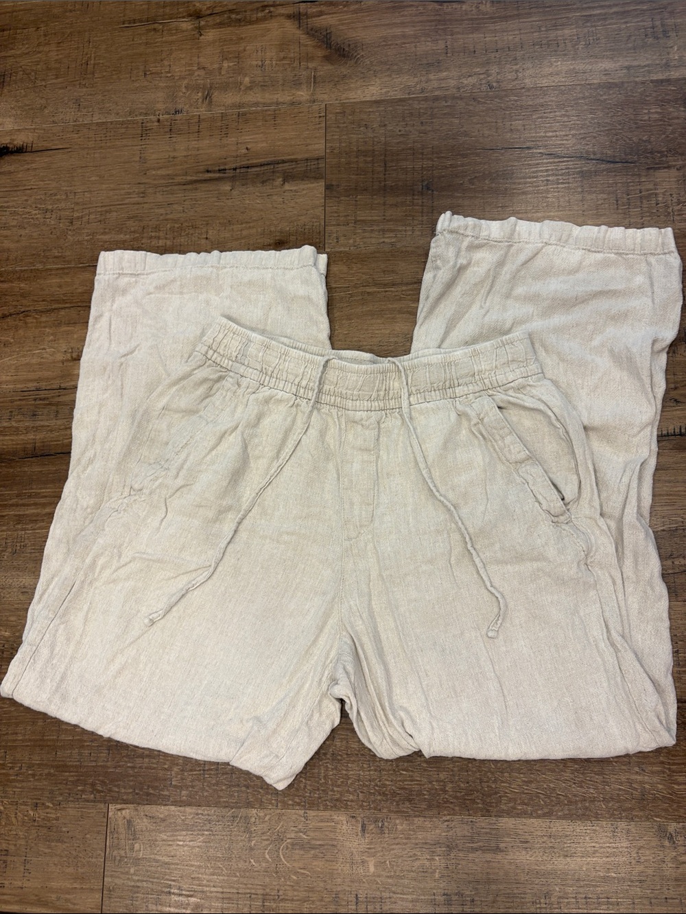 Old Navy Women's Light Beige Wide-Leg Drawstring Pants